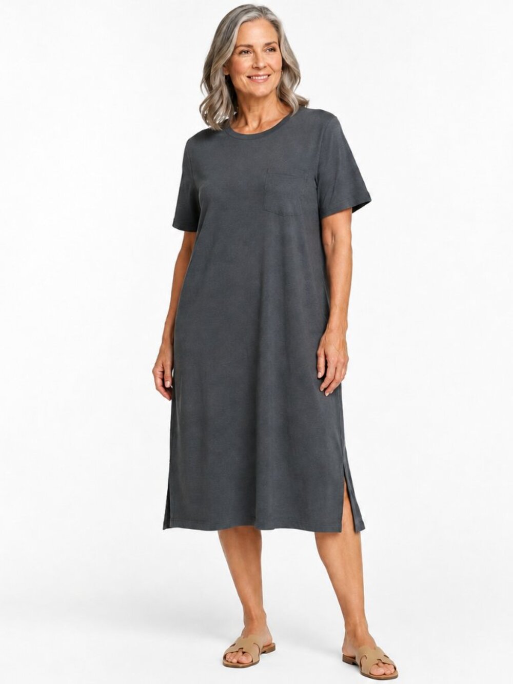 Nap Pullover Gray Crew Neck Half Sleeve Pocket Loungewear Dress Medium